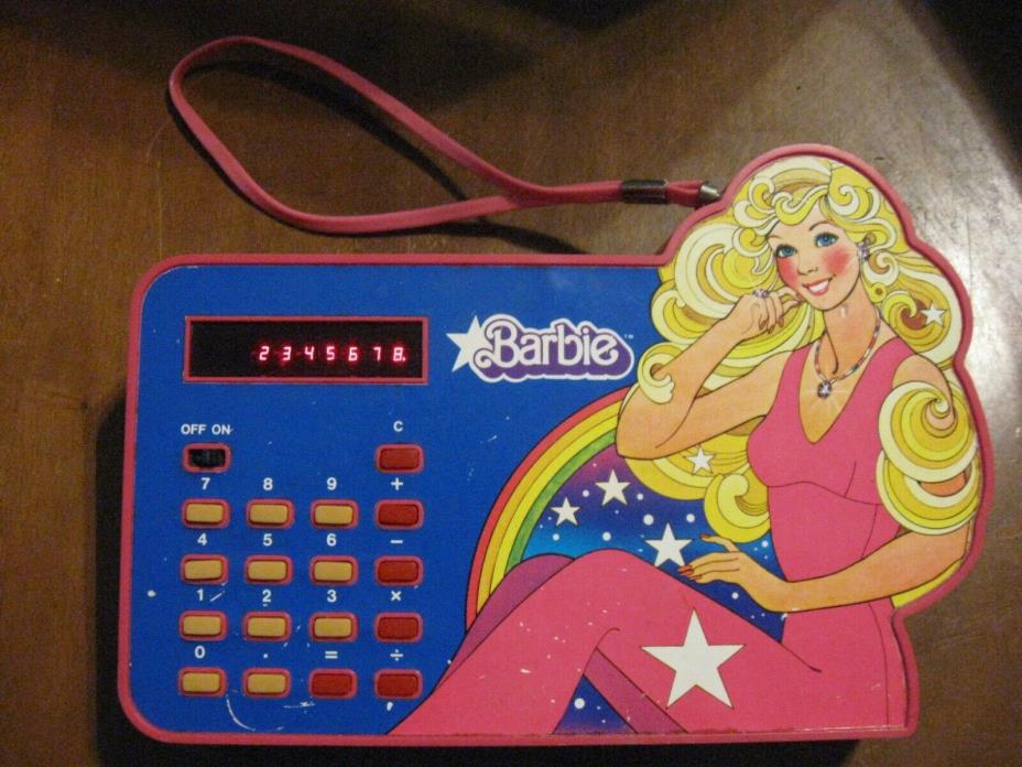 Vintage Mattel Barbie Calculator Pink Made in Hong Kong works red LED lights 9v