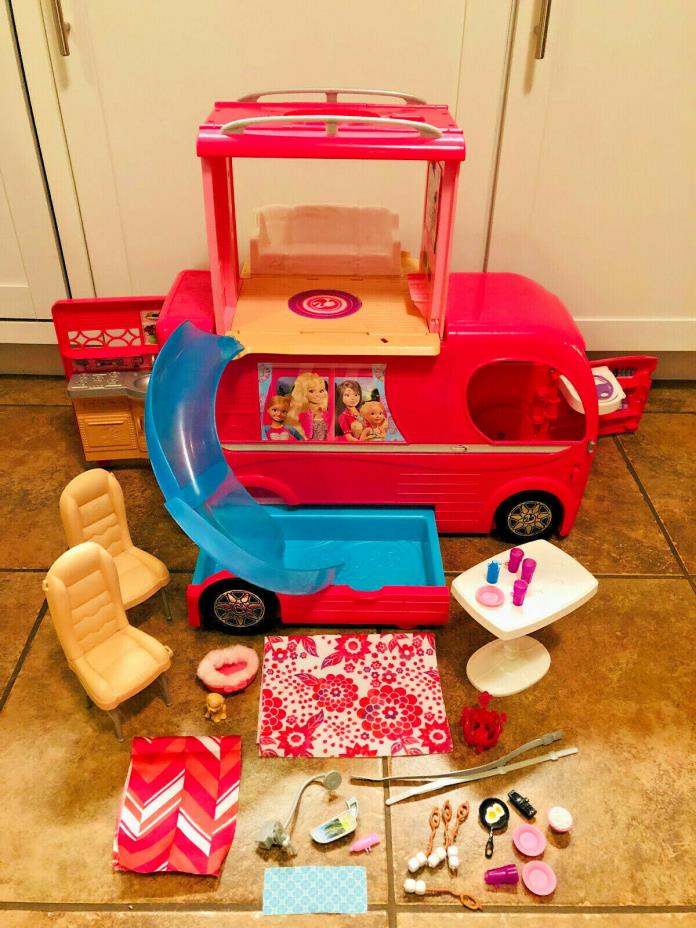 Mattel Barbie Popup Camper Accessories Pool Pink RV Bus Home Van Motorhome Truck