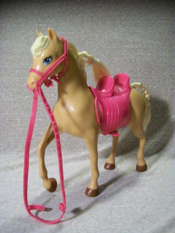 T10  Barbie Horse - Tan, Blonde Mane/Tail, Pink Saddle & Reigns