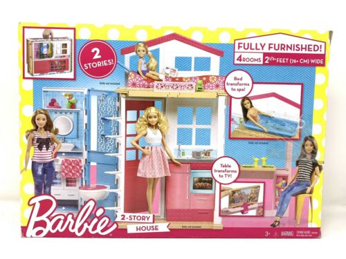 Barbie 2-Story House with Furniture & Accessories Dolls Folding Travel Set