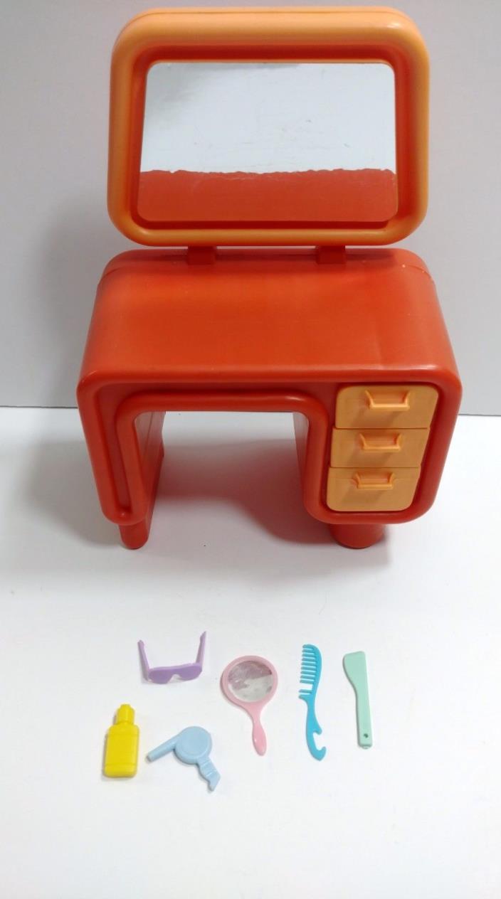 1977 Barbie Dream House Vanity Orange with 6 Accessories Mirror Hair Dryer Comb