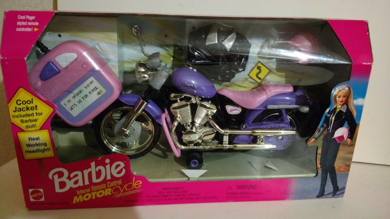 1998 Barbie TETHERED REMOTE CONTROL MOTORCYCLE #67327 Purple & Pink