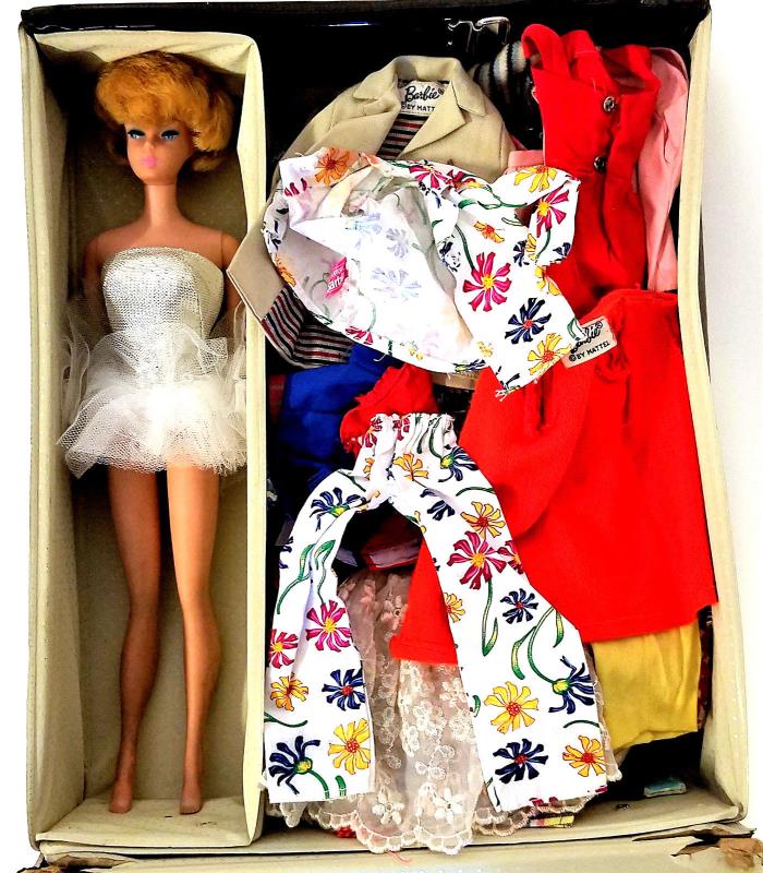 Barbie Doll #7 Bubble Cut Blonde Hair Clothes & Case 1963