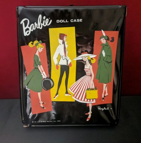 Vintage 1961 BARBIE Doll Case by Mattel, Inc for Ponytal Black Vinyl 12x10x2.5