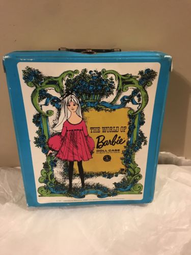 THE WORLD OF BARBIE DOLL CASE NO 1002 BLUE VINTAGE 1968 CARRYING CASE MATEL