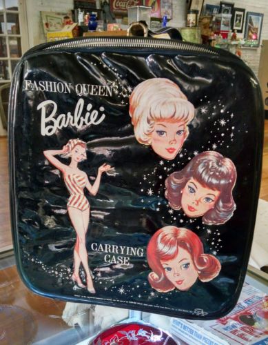 VINTAGE 1963 FASHION QUEEN BARBIE DOLL CARRYING CASE BLACK GOOD USED e75