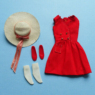 1964 Skipper Doll Red Sensation Outfit #1901 Dress Hat Japan Flats Socks EC