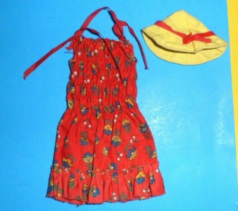 1970s Francie #7768 BEST BUY RED CALICO SUNDRESS HAT outfit clothes Vintage