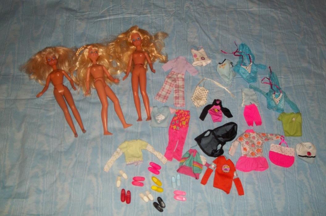 LOT OF 3 Mattel BARBIE Skipper Dolls + Clothing + Shoes 1990's