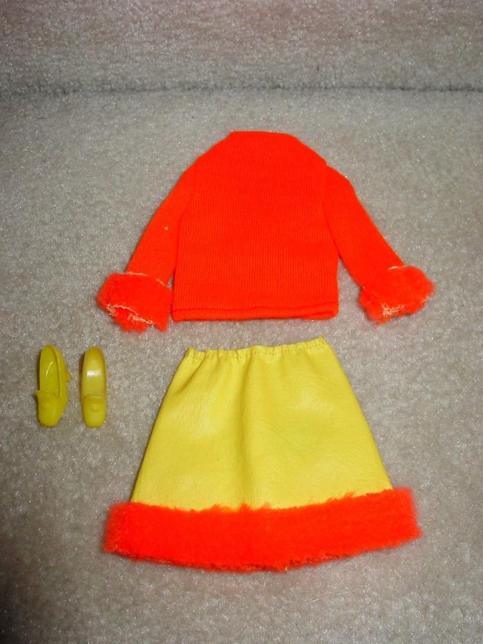 BARBIE HOORAY FOR LEATHER OUTFIT ORANGE AND YELLOW TOP SKIRT AND SHOES