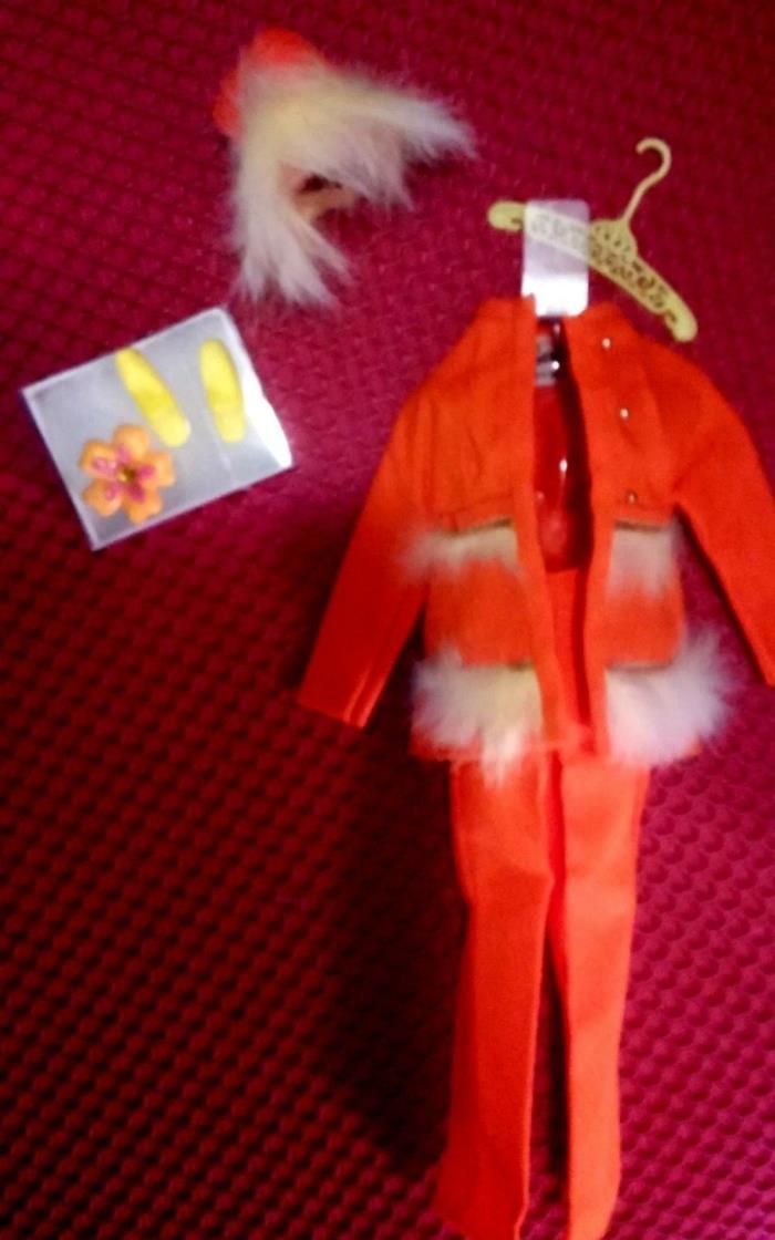 Barbie 1970 Fur Sighted #1796 Orange Hat Coat Pants Heels Tagged Very Good-Mint