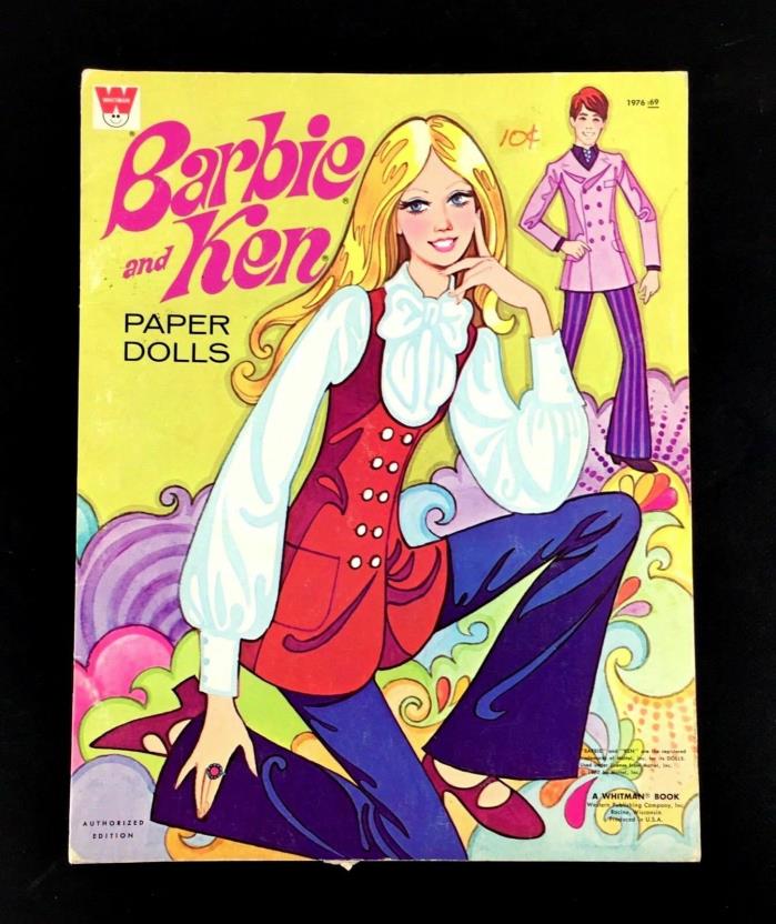 1970 Barbie and Ken Paper Dolls Mattel Whitman Mod Era Fashion Poster Vtg