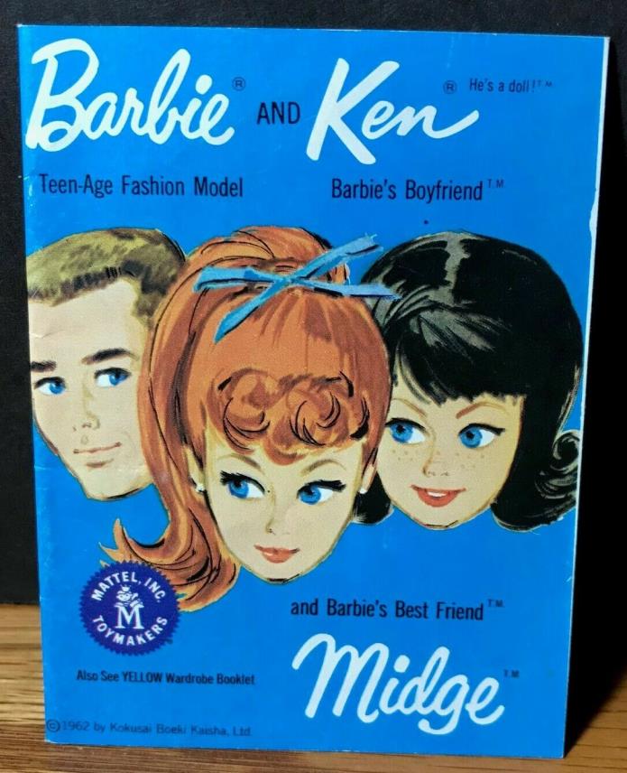 Vintage Mattel Barbie, Ken, Midge Doll Blue Mini Fashion Booklet 1962 Japan