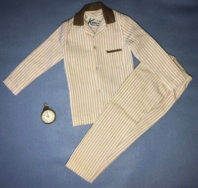 1961 Barbie Ken Sleeper Set Pajamas #781 Brown White Striped Shirt Pants Clock