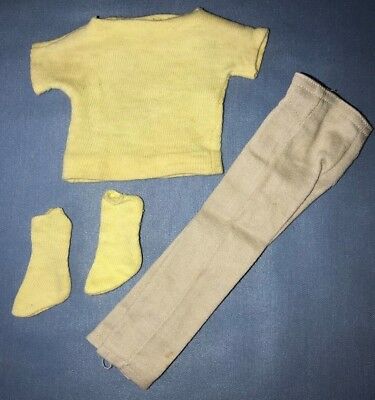 1964 Ken Barbie Doll Casuals #782 Yellow Pullover Shirt Khaki Slacks Pants Tag