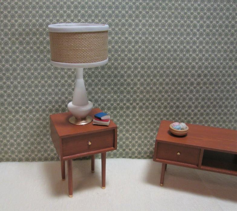 mid century style furniture Lamp with linen shade for vintage Barbie doll 1:6