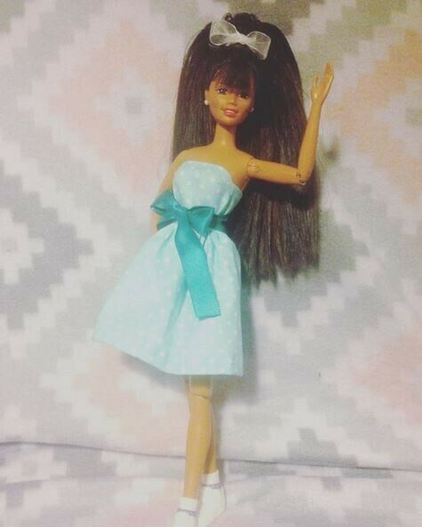 restored/rescued 90's barbie doll, Teresa, new custom dress, great condition!