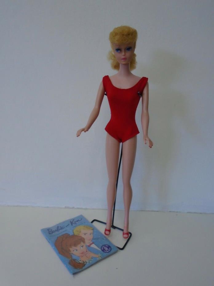 VINTAGE BARBIE #6 PONYTAIL WITH BRAID ORIGINAL HAIR BANDS, STAND, SWIMSUIT,SHOES