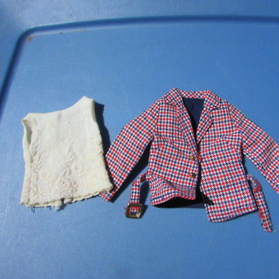 Vintage Barbie Doll Francie Checkmates #1259 Houndstooth Blouse Belt Jacket 1966