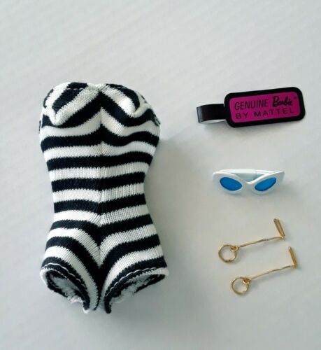 Vintage Barbie Black & White Zebra Bathing suit and accessories Reproduction.