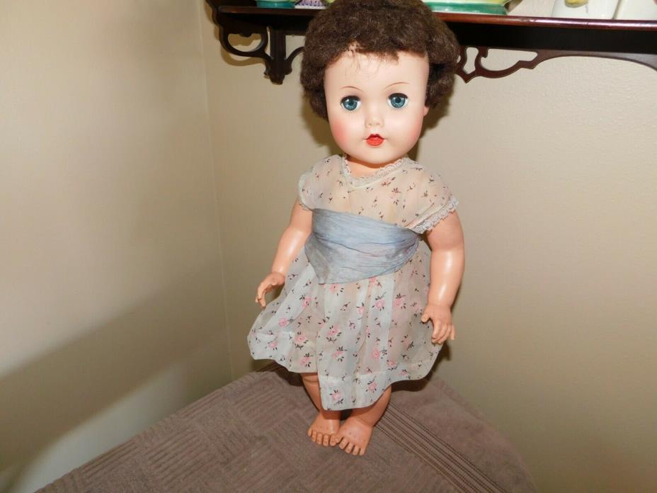 1960's J Cey Drink and Wet Doll Vintage 20 Inch in TLC Silk Dress