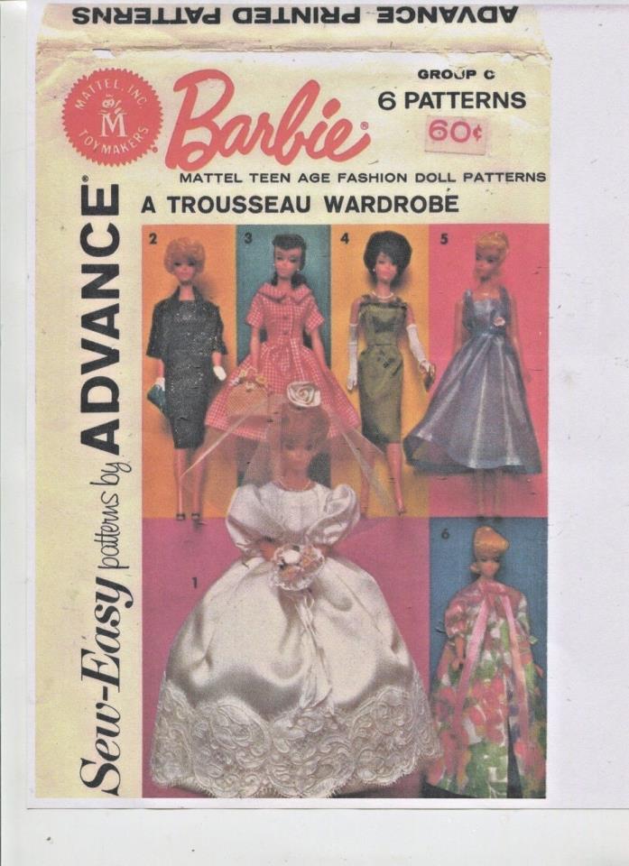VINTAGE -1962-BARBIE- BRIDAL GOWN & TROUSSEAU - DOLL WARDROBE PATTERN -#6
