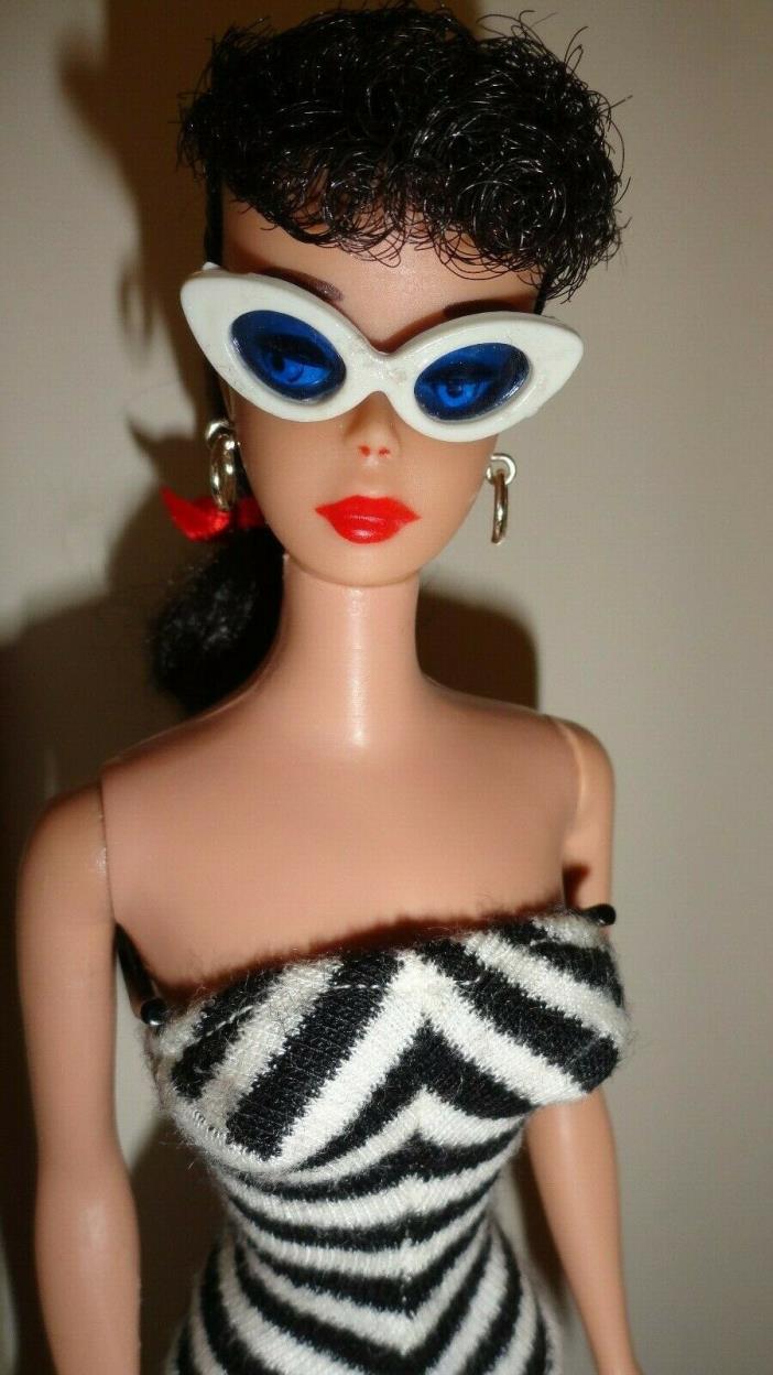 Vintage Barbie Ponytail #5 Raven Black Stand SS Shades Shoes Hoop Earrings Box