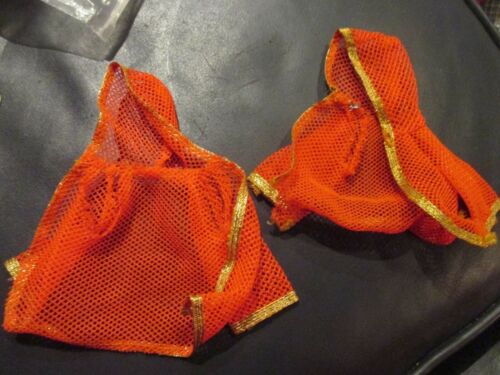 2 Vintage Living Barbie #1116 Orange Mesh Hooded Net Cover Ups 1970