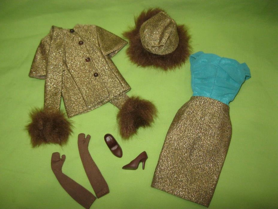 Vintage REPRO #1647 Barbie GOLDEN GLAMOUR Fashion OUTFIT w/ Hat Gloves & Shoes