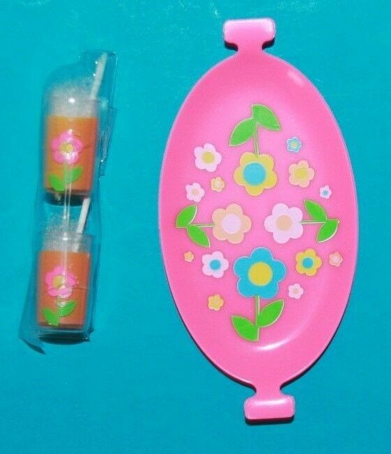 Barbie Vintage Reproduction PINK SERVING TRAY Orange Juice Glasses FIZZ & STRAWS