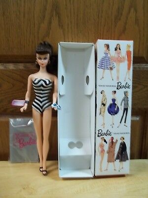REPRODUCTION VINTAGE #1 BARBIE-BRUNETTE PONYTAIL-HOLES IN FEET-NEW W/ REPRO BOX