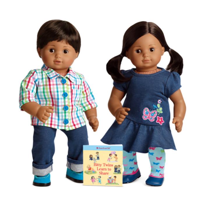 ~ American Girl Bitty Twins Dolls Boy & Girl Brown Hair Brand New In Box ~