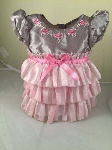 American Girl Bitty Baby Doll Twirly Tiered Dress Grey Pink Dress Only