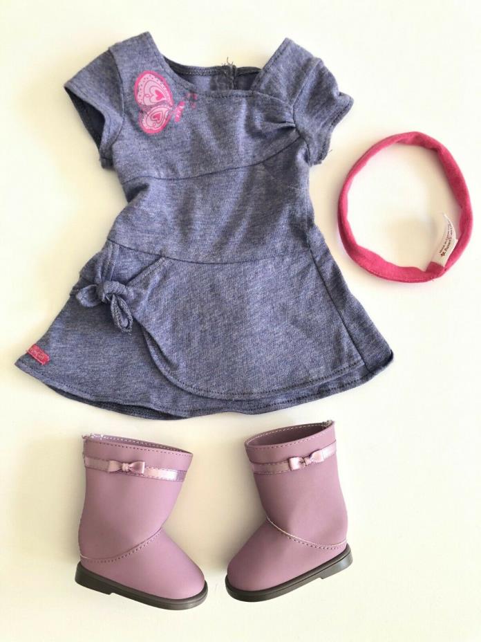 AMERICAN GIRL DOLL Blue Butterfly Twist Dress Boots Headband Outfit