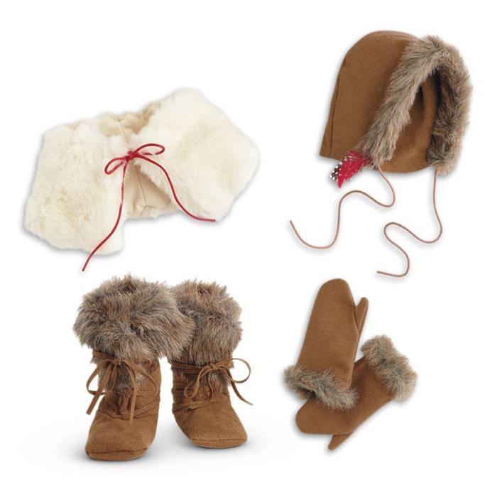 Authentic American Girl Kaya Winter Accessories Fur Boots Hood Cape Mittens 18