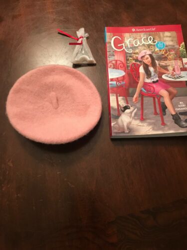 American Girl Grace's Pretty Pink Beret Hat And Book And Accessories