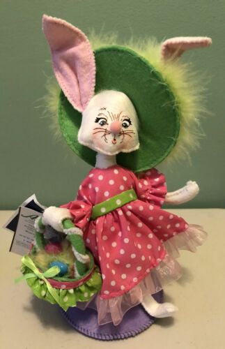 ANNALEE EASTER PARADE GIRL BUNNY 5”   DOLL W/ HAT BASKET Spring NWT??