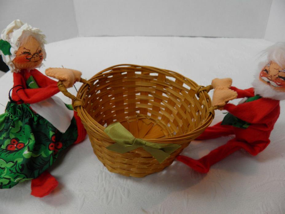 2 Vintage Mr. & Mrs. Santa Claus Annalee Figures Holding A Basket - 1971 & 1976
