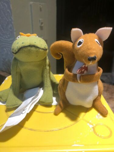 Ikea 3” Plush Finger Puppets Gulleplutt Frog & Squirrel Great Preowned Condition