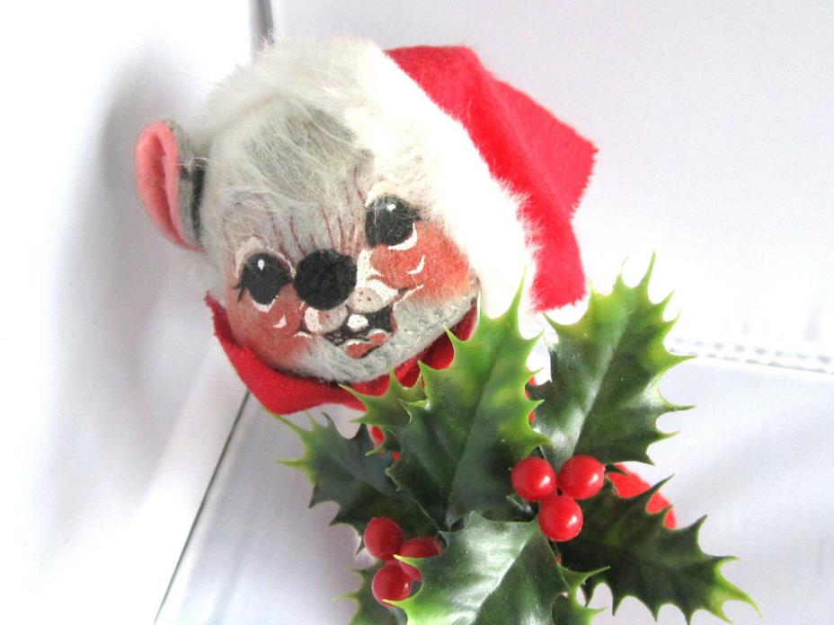 Annalee 1965 Winter Christmas Mouse With Holly Doll 6