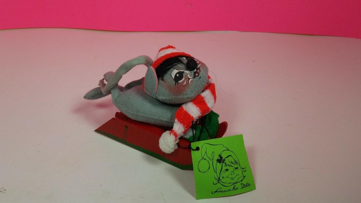 Vintage Annalee Dolls Christmas Mouse on Sled Decoration New with Tag