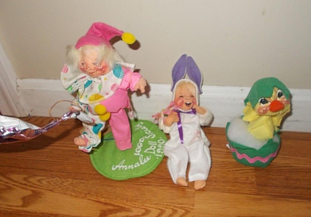 VTG Annalee Dolls Easter Duck Bunny Clown 1989-90 Lot of 3
