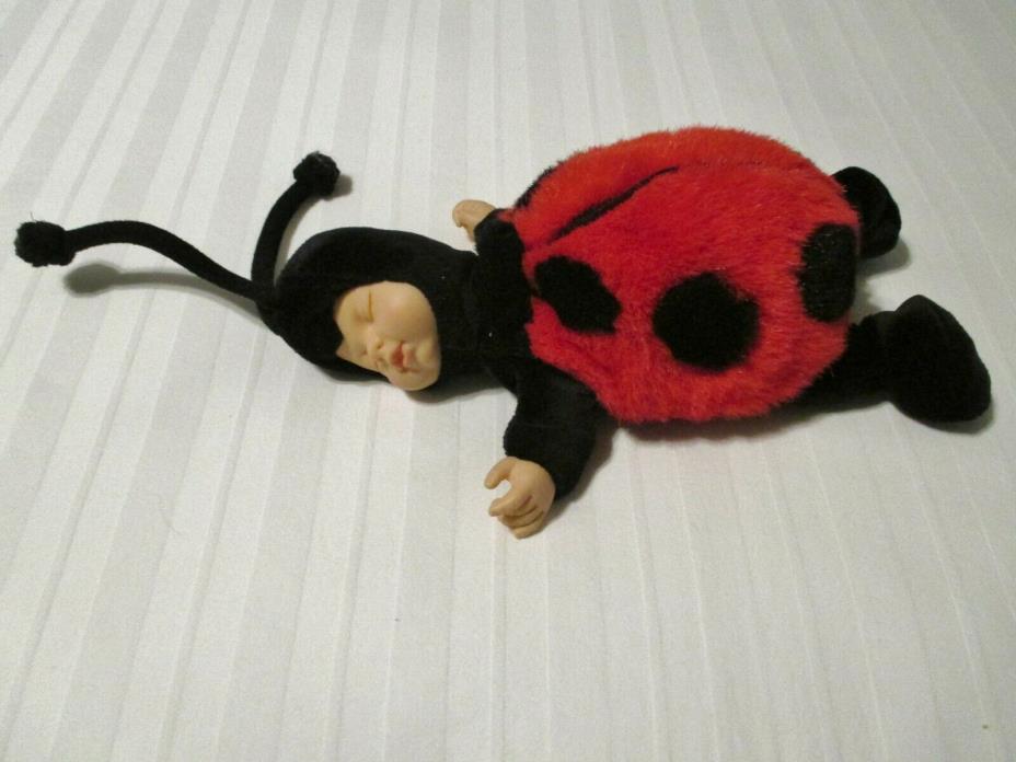 8 1/2” Unimax Anne Geddes Sleeping Baby Ladybug Plush Stuffed Doll EUC