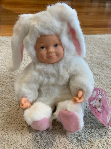 Anne Geddes Doll Baby Bunnies White Plush Bean Bag 1998 Stuffed NEW Tags Bunny