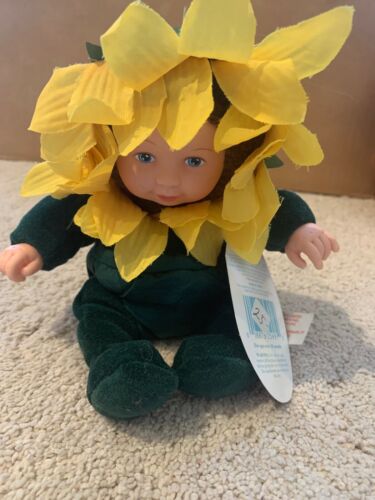 Anne Geddes Doll Baby Sunflowers Plush Bean Bag 1998 Stuffed NEW Tags Sunflower
