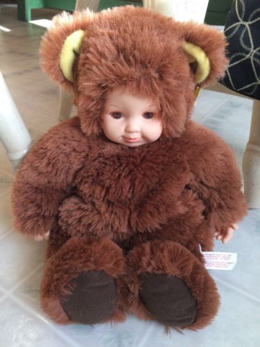 Anne Geddes Baby Doll Bear Teddy Bear Plush Bean Doll Toy Brown Faux Fur