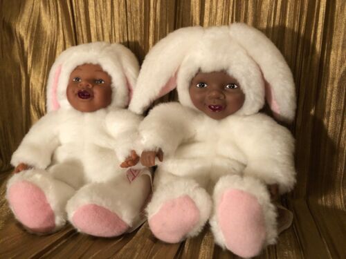Anne Geddes 5” Sitting Baby Twins? Bunny African American Plush Dolls Brown