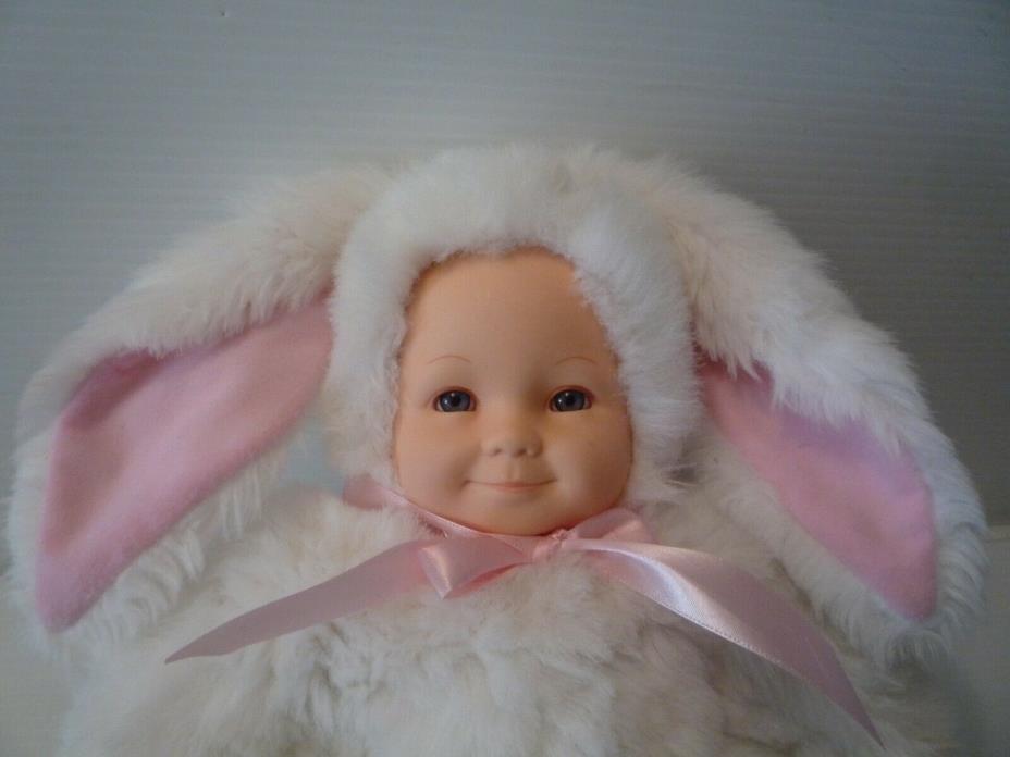 Anne Geddes White Rabbit Baby Doll Blues Eyes in Bunny Rabbit Outfit 16