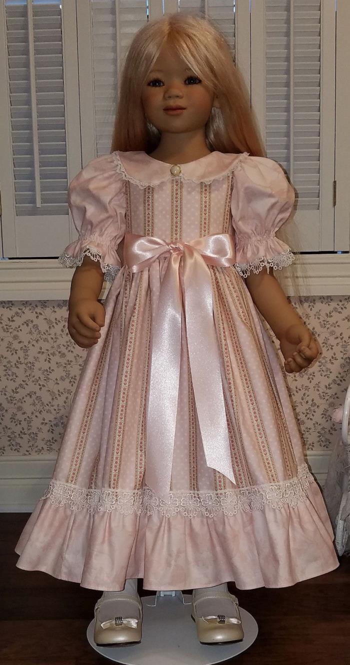 Peach w/Stripes Dress #2 (Off-White Trim) for lg Himstedt dolls-- made by Toni