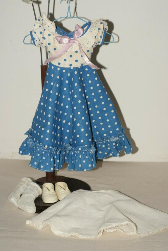 PRETTY! Vintage Arranbee Blue Polka Dot Square Dance Dress, Slip Shoes, Socks Fo